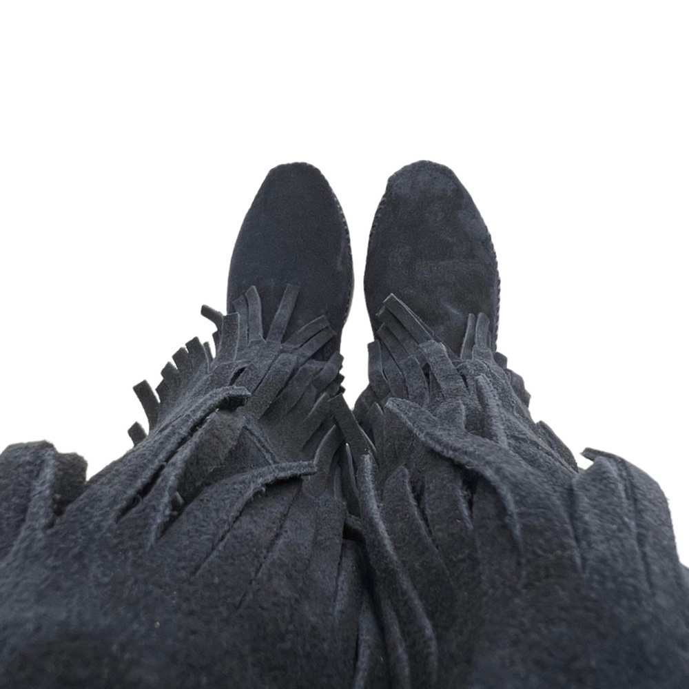 Minnetonka Boots 3-Layer Fringe Moccasins Women’s Size 6 Black Suede New - Picture 8 of 11